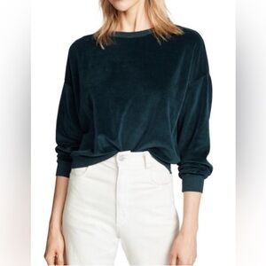 NSF Farrah Velvet Crewneck Pullover Sweater Sz Small Dark Blue Casual Cozy